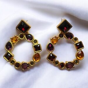 Swarovski Swan Signed Multicolor Gemstone Hoop Earrings